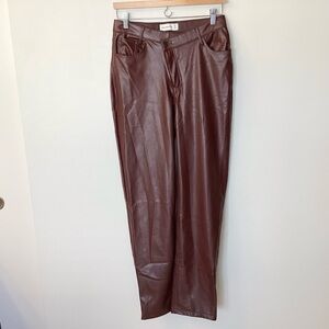NWT Abercrombie & Fitch Criss-Cross Waistband Vegan Leather Pants - Brown - 4L